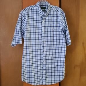 Mens Orvis SS Button-down Shirt Large Tall Blue/White Wrinkle Free Classic Fit